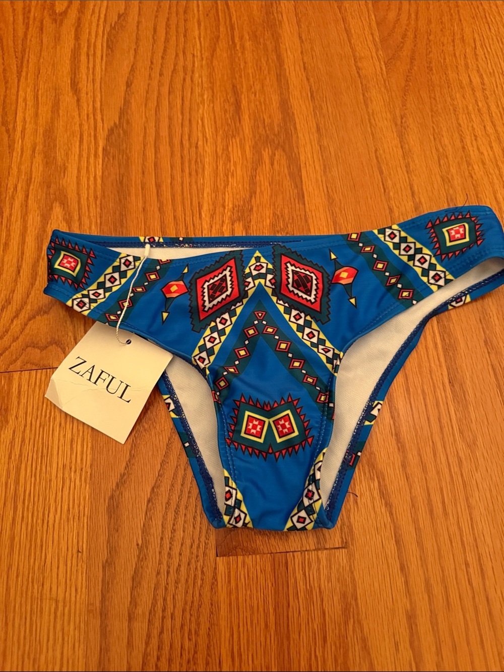 NWT Zaful‎ Bright Blue Aztec-Print Bikini Bottoms Size Medium